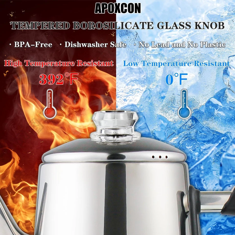 Percolador de café eléctrico de acero inoxidable con perilla de vidrio borosilicato  Foto 4 de 4