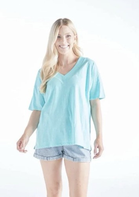 #ad #ad Simply Southern Aqua Short Sleeve V Neck T Shirt Tee Oversized Size XL $15.00