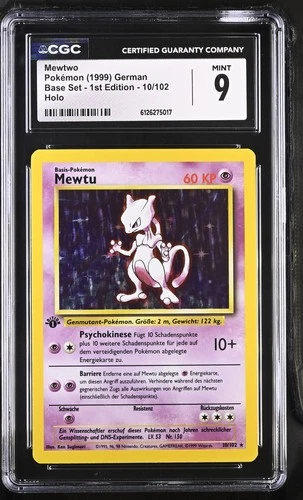 CGC 9 GERMAN Mewtwo 1999 Base Set 1st Edition 10/102 Holo Pokemon Card