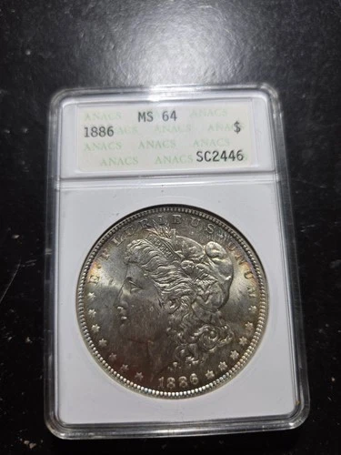 1886 $1 Morgan Silver Dollar ANACS MS64 Soapbox TONED Coin USA MS Old Holder.
