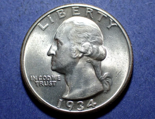 1934 Heavy Motto Washington Quarter  Ch. BU+