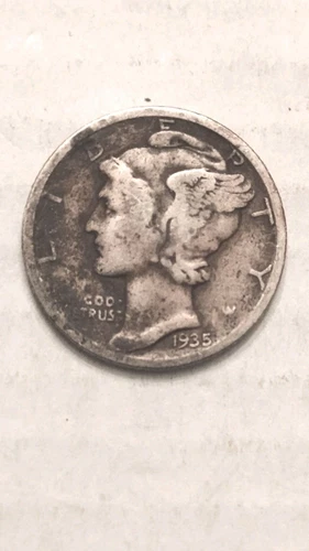 1935-P Mercury Silver Dime Coin, Very Good Condition, But You Judge,    D1