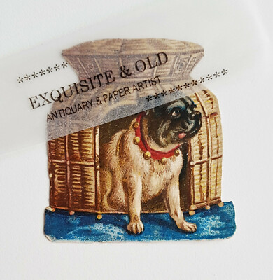 um 1900 Hund Korbhütte Tier Glanzbild Oblate Prägedruck Ephemera Luxuspapier