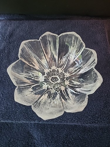 Kosta Boda Mats Jonasson Water Lily Monet Textured Glass Flower Bowl Vintage - Picture 2 of 12