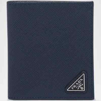 Prada Saffiano Leather Bifold Wallet Navy Blue – Triangle Logo