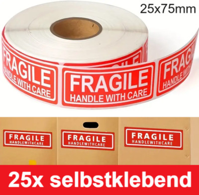 Fragile zerbrechlich Handle with Care Glas Versand Paket Aufkleber selbstklebend