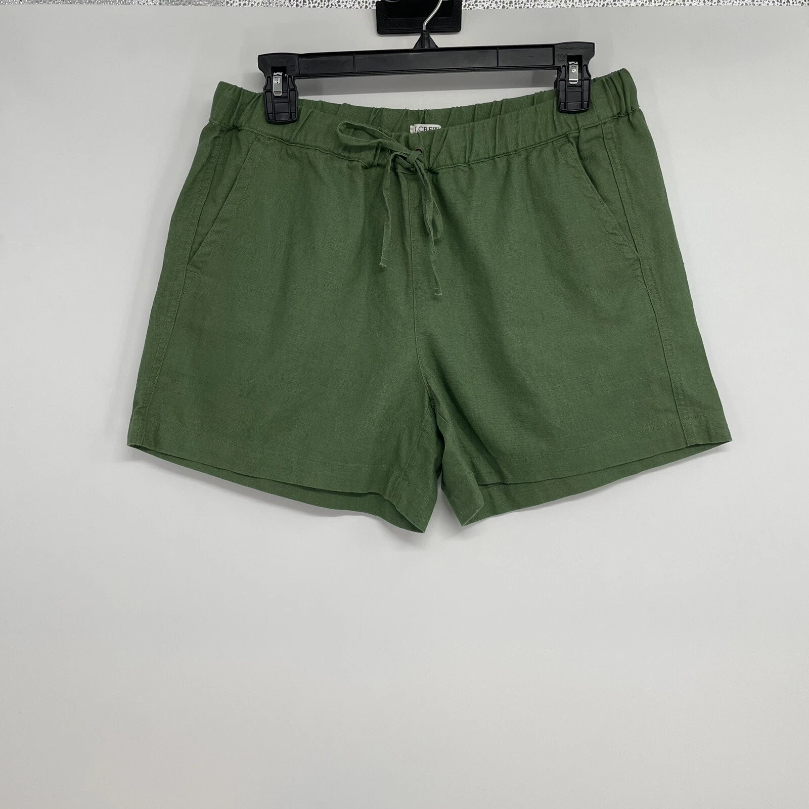 NWT J Crew Shorts Women’s M Green Linen Blend Pockets Elastic waist L6871