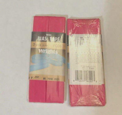 Wrights Wide Bias Tape 022 Pink 2 packages = 6 yds. NEW!
