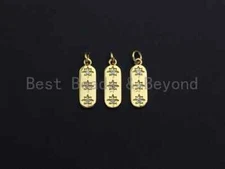 Clear CZ Micro Pave North Star On Flat Bar Tag Pendant Charm, Cubic Zirconia