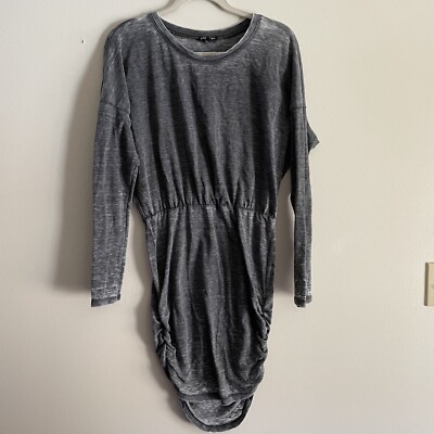 Express Wmn M Gray Stone Wash Design L/S Ruched Bottom Drawstring Waist Dress