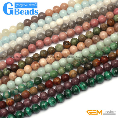 Natural 8mm Assorted Stones Round Jewelry Making Beads Free Shipping Strand 15''