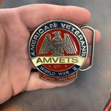 Vintage AMVETS American Veterans of World War II Korea Vietnam Belt Buckle