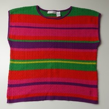 Vintage 80s 90s Liz Claiborne Colorblock Sweater Vest Large Made in USA Striped