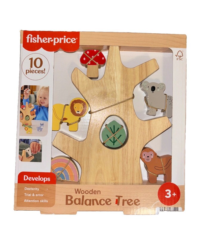 Fisher Price Activity Toys 10-Pack Wooden Tree W/Animals Stacking Toy
