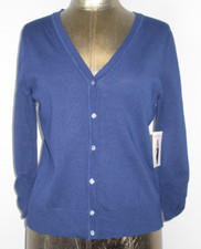 NWT Cable Gauge Blue V-Neck Sweater Womens Size L Chest 36 Button Up 301-30722
