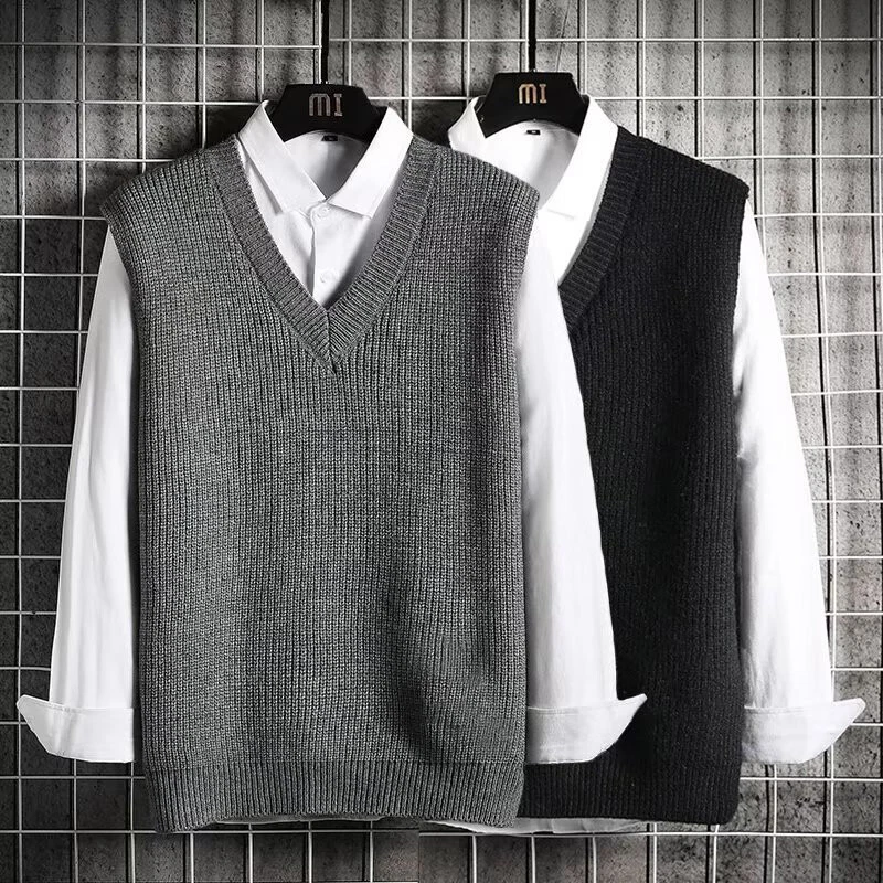 Mens Knitted Sweater vest V-Neck Sleeveless Pullover Winter Casual Sweaters  New