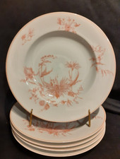 5 assiettes creuses en porcelaine de Limoges Georges Boyer décor floral rose