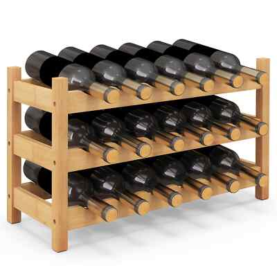 COSTWAY 3-Tier Bamboo Wine Rack 18-Bottle Tabletop Wine Holder