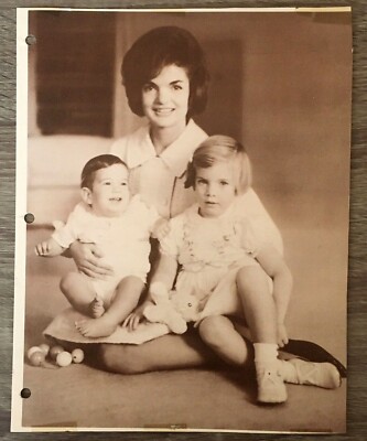 Jacqueline Kennedy w Baby Caroline John Jr 8x10 Black & White Sepia Photo Jackie