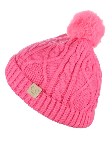 C.C Kids' Cable Knit Soft Single or Double Pom Fuzzy Lined Cuff CC Beanie - Picture 77 of 87
