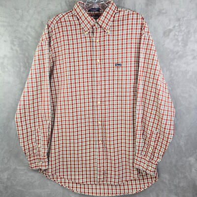 Faonnable Plaid Oxford Shirt Mens Large Red Fall Colors Check Long Sleeve  | eBay
