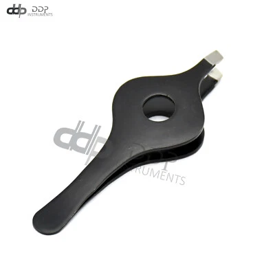 DDP Professional Wide Grip Eyebrow Tweezer Black Slanted Tip Stainless Steel BTS-682