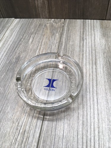 VTG Glass HILTON Hotel Ashtray Round Blue Logo No Chips/Cracks - Picture 10 of 12