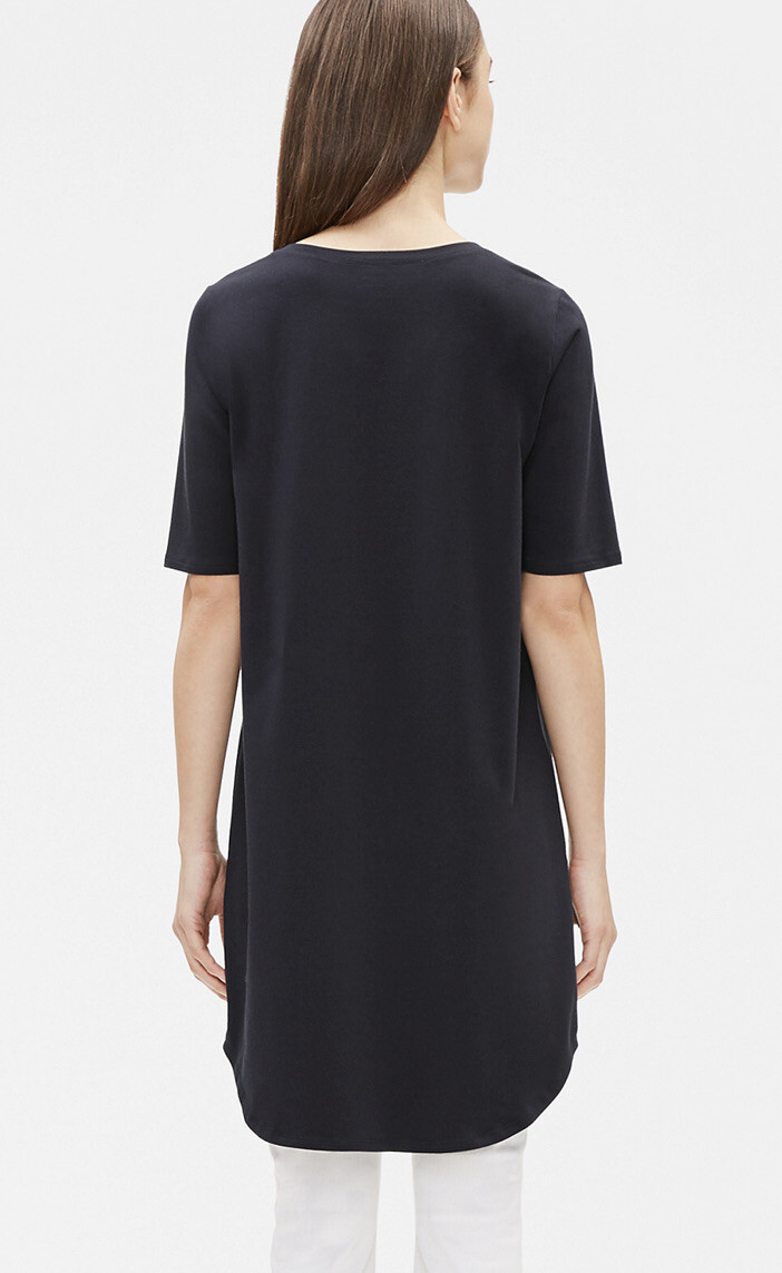 New Eileen Fisher Organic Cotton Stretch Jersey Black Round Neck dress PM |  eBay