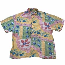 Vintage Jams World Floral Rayon Men's XL Button Down Aloha Print Hawaiian Shirt