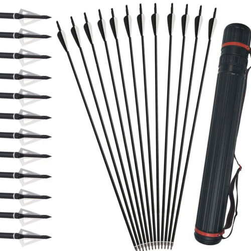 Archery 31inch Carbon Arrows Hunting Set Quiver Case Broadheads for Shooting - Afbeelding 1 van 37