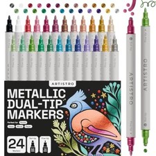 ARTISTRO 24 Metallic Colors Acrylic Paint Pens Acrylic Paint Markers Dual Tip...
