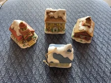 Vintage Lefton Colonial Village Christmas Ornament Church Set/3 & 1 Homco