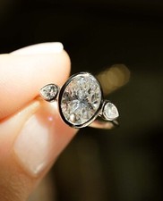 3.00 Ct Oval Cut Real Treated Zircon Three stone Engagement Ring 925 Silver