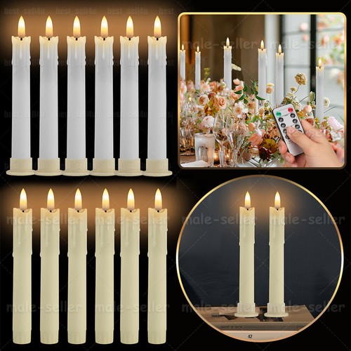 6Pcs LED Flameless Flickering Taper Candles light & Holders with Timer Christmas