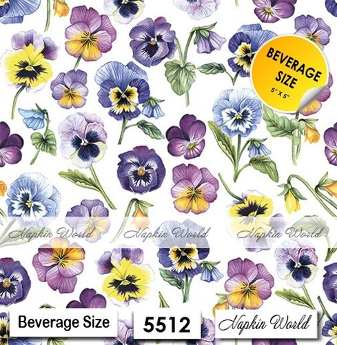 (5512) ZWEI Papierservietten GETRÄNK / COCKTAIL Decoupage Kunst Handwerk - Stiefmütterchen Blumen - Bild 1 von 3