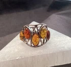 Vintage Sterling Silver Marquise Shaped Amber Open Design Ring Size 8/4.4g