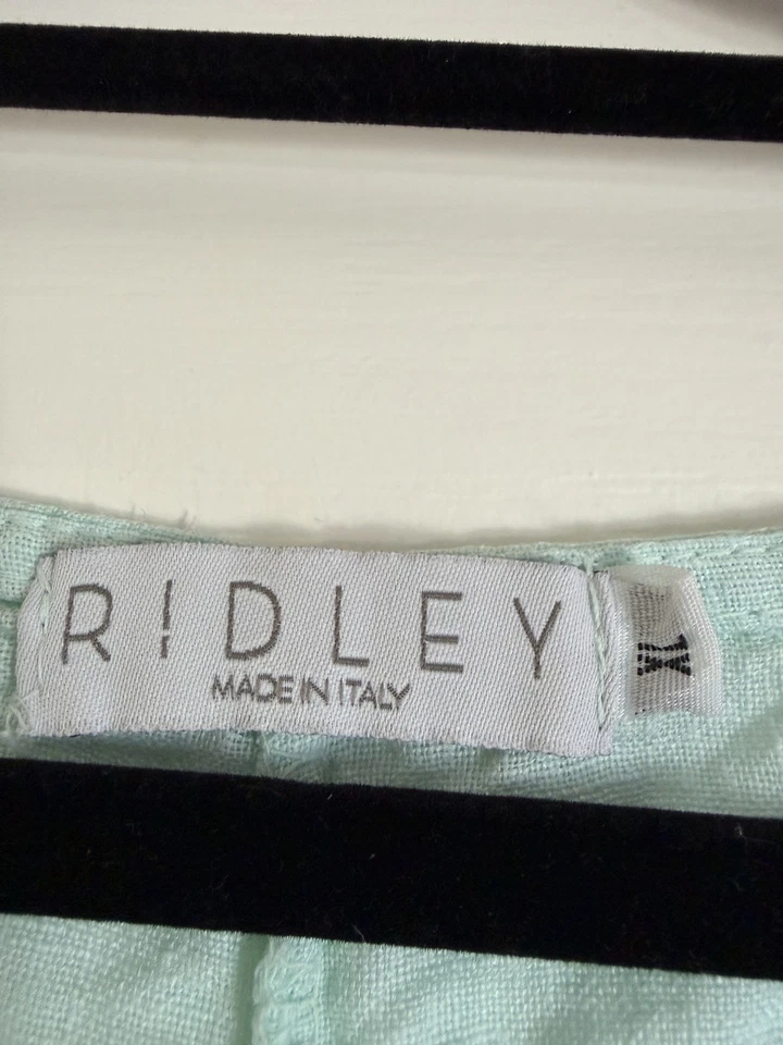 Size XL Ridley Italy Linen Long Dress Green Blue Short Sleeve Embroidered  - image 3 of 4