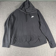 Nike Club Hoodie Women's Black French Terry Relaxed Drawstring L Workout Gym