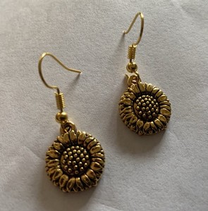 Sunflower 3D Charm Earrings , Gold Plated 3D Floral Daisy Flower Charm Earrings