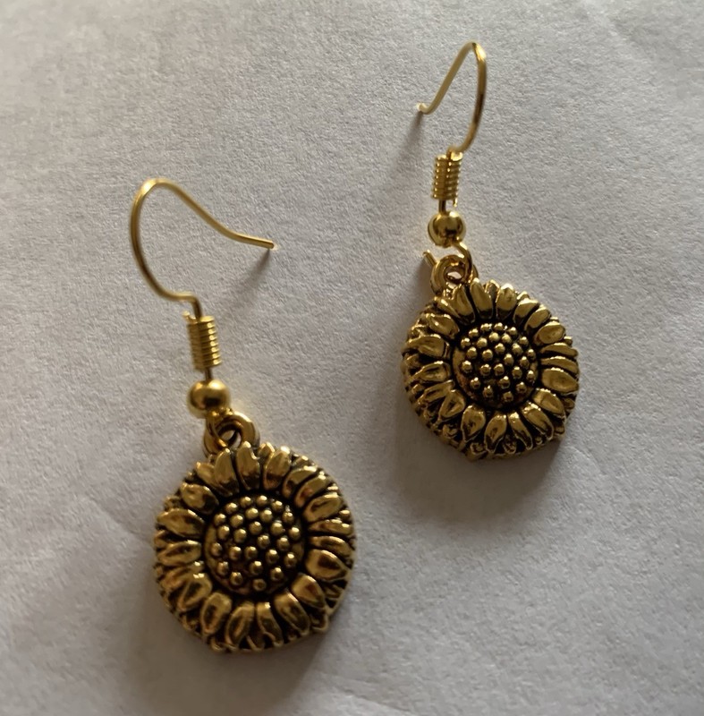 Sunflower 3D Charm Earrings , Gold Plated 3D Floral Daisy Flower Charm Earrings