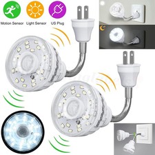 2Pcs LED Motion Activated Sensor Night Light 360 Flexible AC Plug-In Stair Lamp