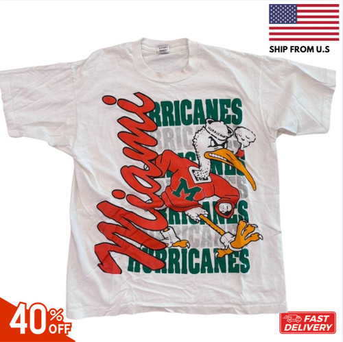 Vintage 90s Miami hurricanes white color reprint shirt AN58048 reprint sale 40%
