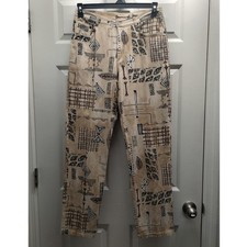 Vintage Chico's Design Size Medium 1.5 Beige Tribal Print Cotton Casual Pants