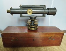 ANTIQUE C1900 BRASS 8388 STANLEY SURVEYORS LEVEL THEODOLITE MAHOGANY CASE BOX