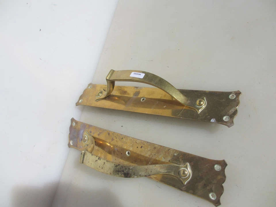 Antique Brass Door Handles Shop Pulls Pub Old Art Nouveau Vintage 12" - Image 4 of 4