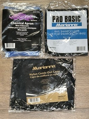 Lot Of 3 Vinyl MARIANNA Shampoo Cape Chemical Apron Nylon Comb- Out Cape