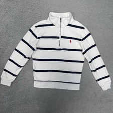 Polo Ralph Lauren Sweater Youth Size 6 White Stripe Knit Red Pony Zip Pullover