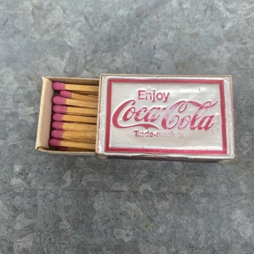 1970s Vintage Enjoy Coca-Cola Silver Embossed Match Box And Matches.