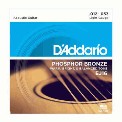 D'Addario EJ16 Phosphor Bronze, Light 12-53 Acoustic Guitar Strings