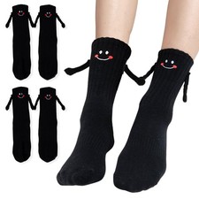 JUGEVI 2 Pairs Magnetic Holding Hands Socks, Funny 4.5-8.5, Black 2 Pair